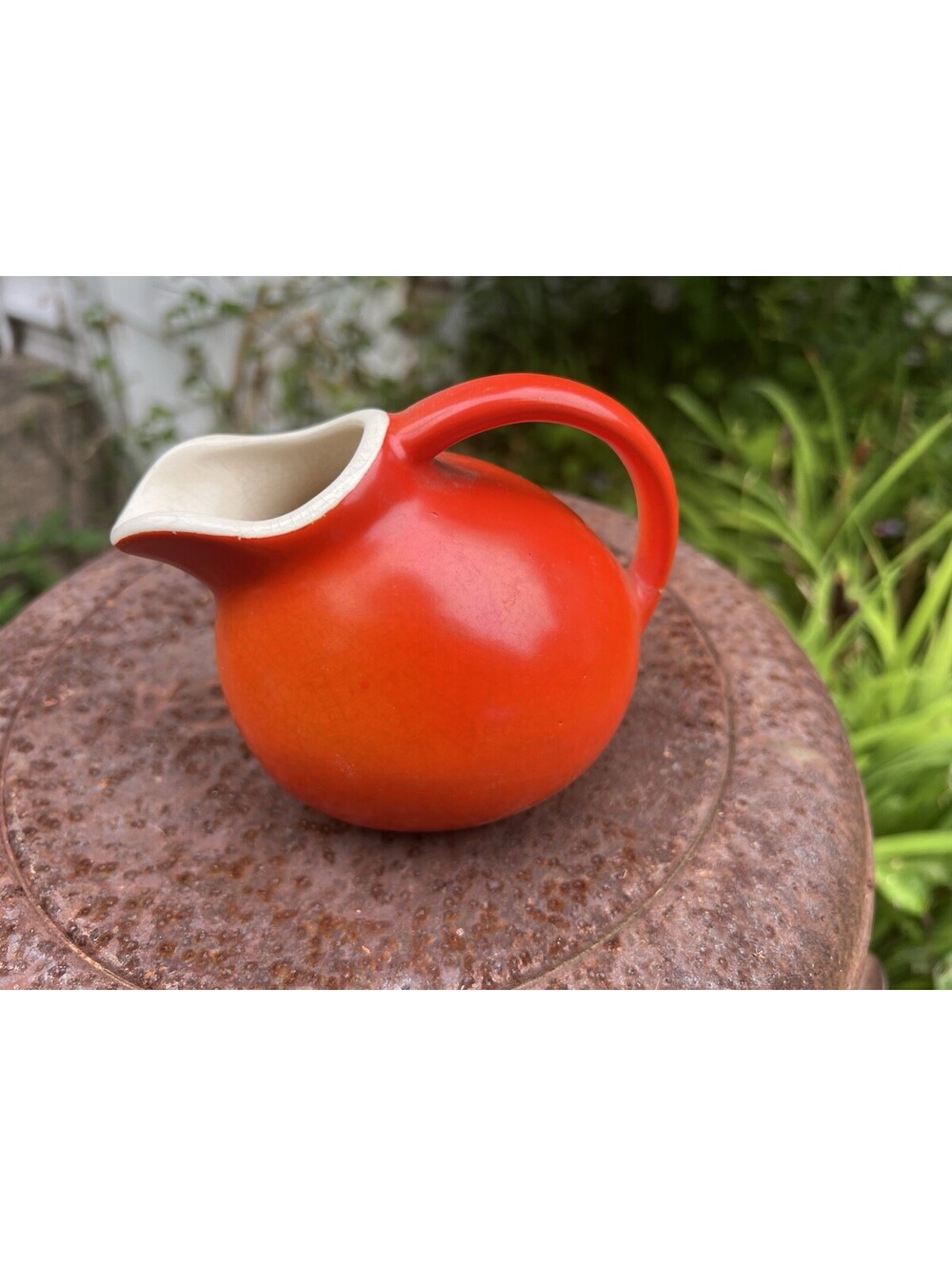 Vintage 1930s Cameron Orange Ceramic 3 Inch Ball Creamer